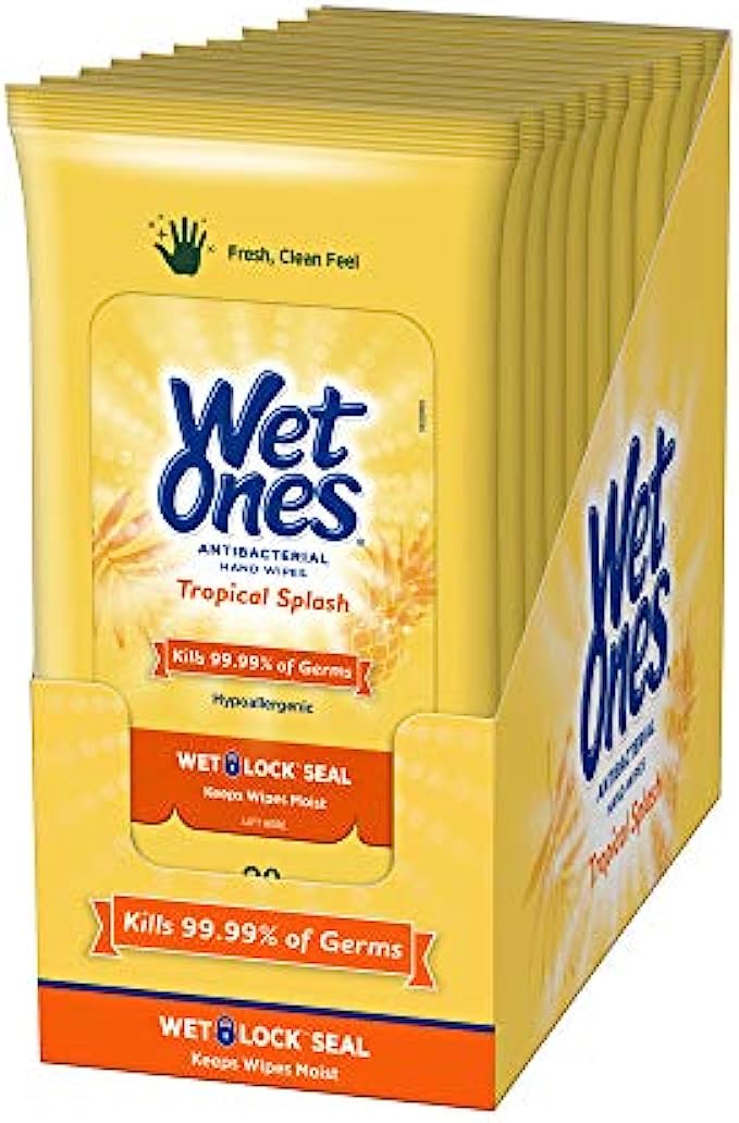 Wet Ones Antibacterial Hand Wipes, Tropical Splash Scent, 20 Count (Pack of 10)