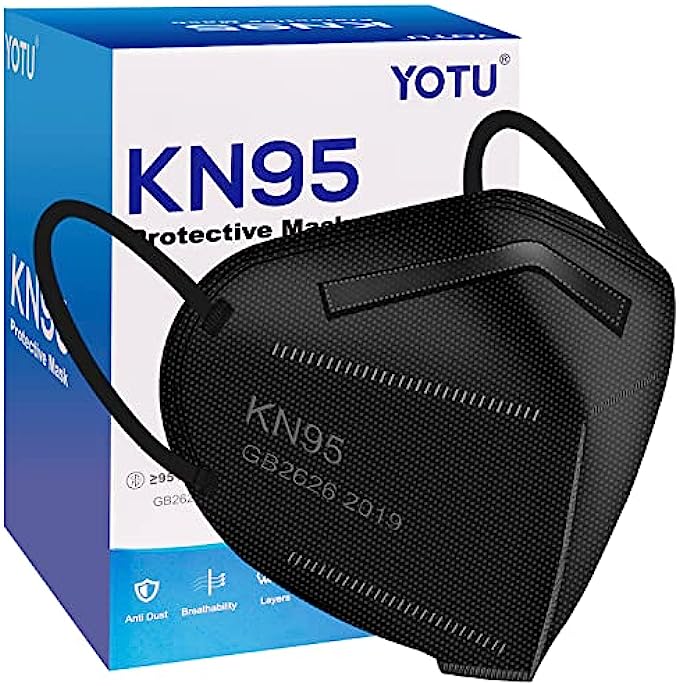 YOTU Black Face Masks 60 Pcs,5 Ply Cup Dust Mask,Filter Efficiency 95%,Suitable for Home Work Restaurants Outdoors