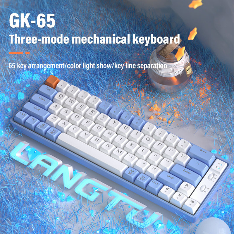 [SG Stock] Wireless Keyboard Hotswappable Mechanical Keyboard With 3Model Bluetooth+USB+2.4G 65 Keys Portable Rechargeable Colorful Lights Keyboard