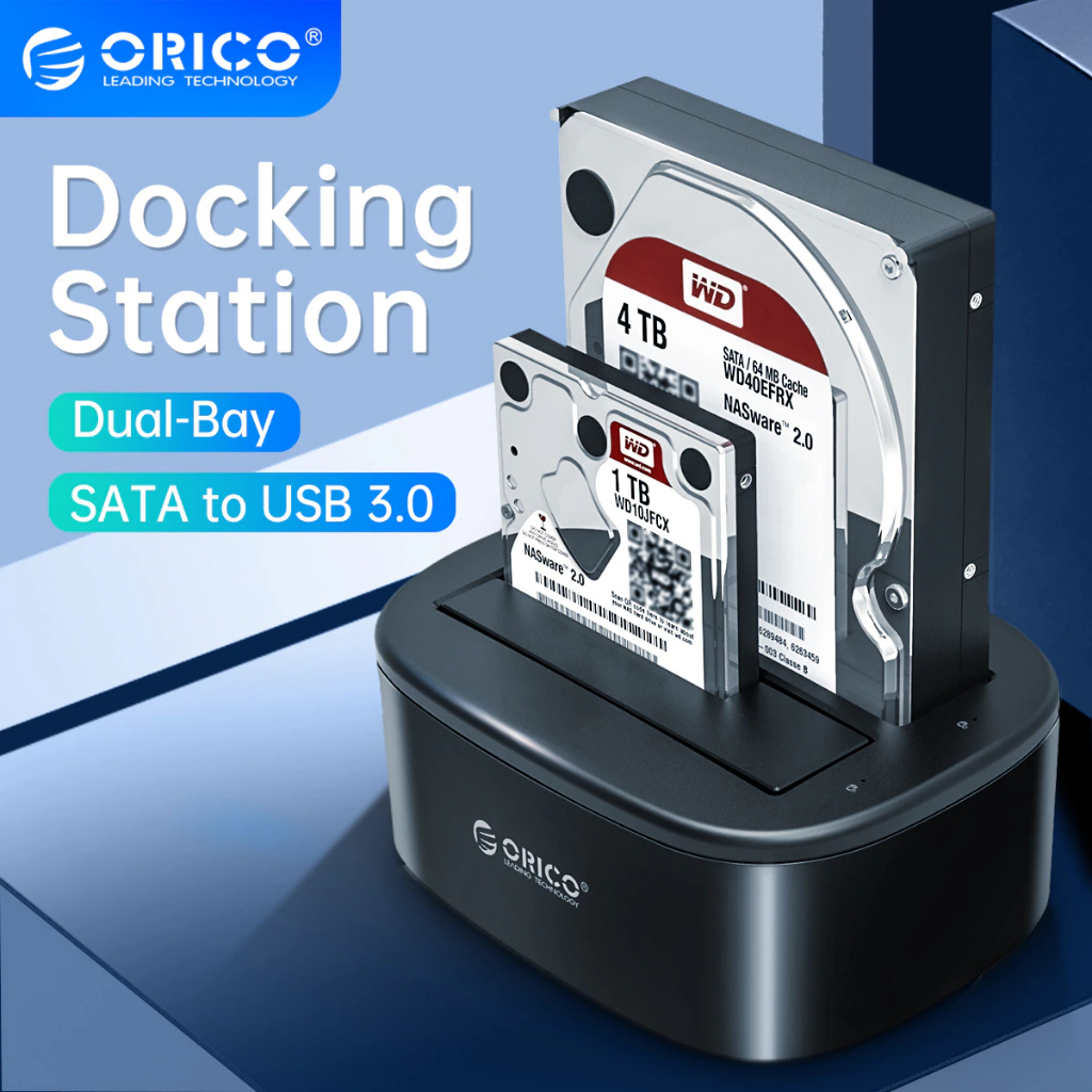 ORICO Dual-bay Hard Drive Docking Station for 2.5/3.5 Inch HDD SSD SATA to USB 3.0 HDD Docking Station with 12V3A Power Adapter