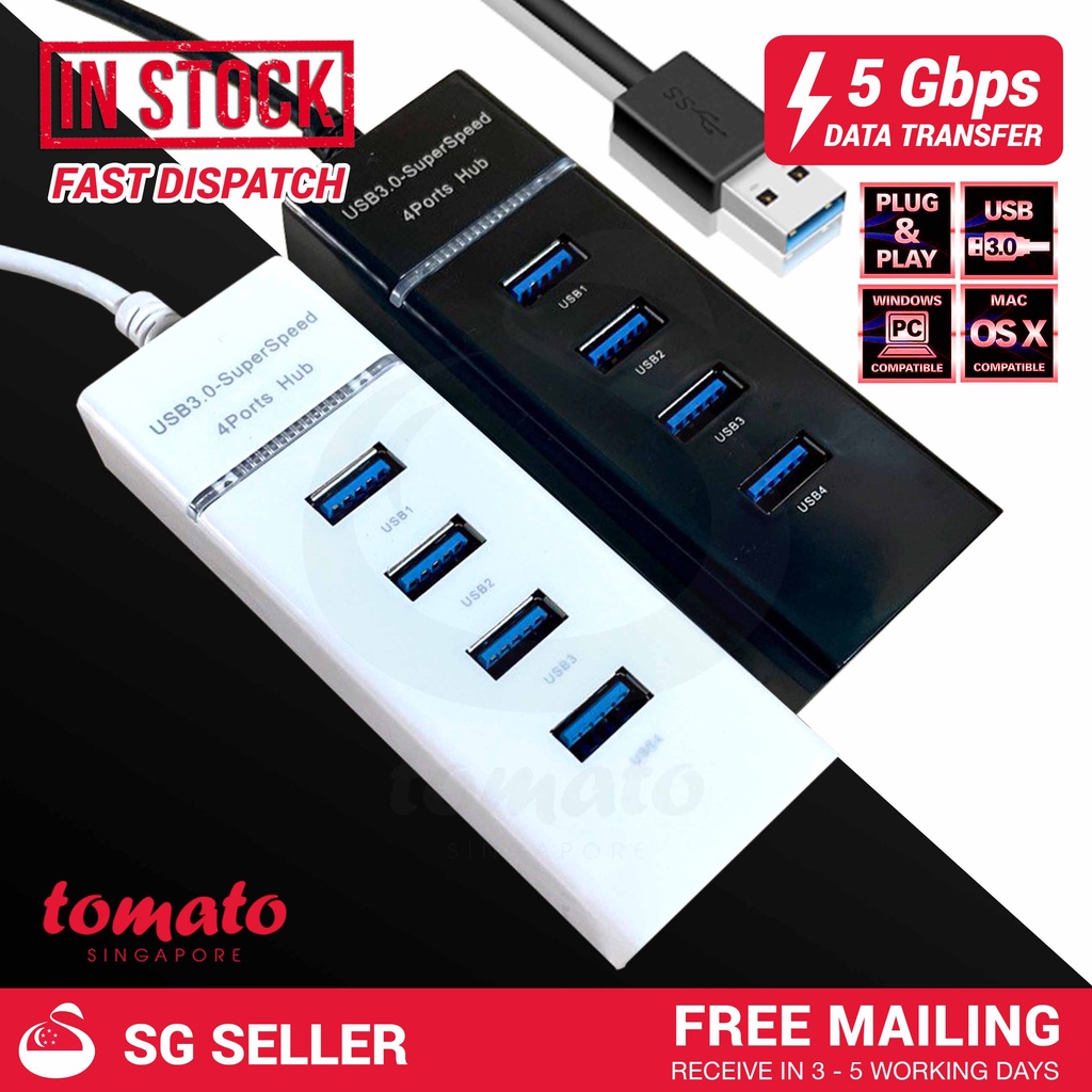 [RECEIVE IN 3 DAYS] USB 3.0 4 Ports High Speed 5Gbps Extension Hub Splitter for Laptop Computer