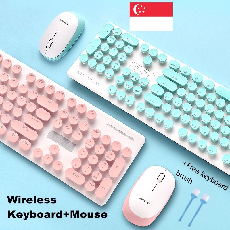 [SG Local] N520 Wireless Keyboard Mouse Combo Vintage Round Keycaps Mechanical Keyboard