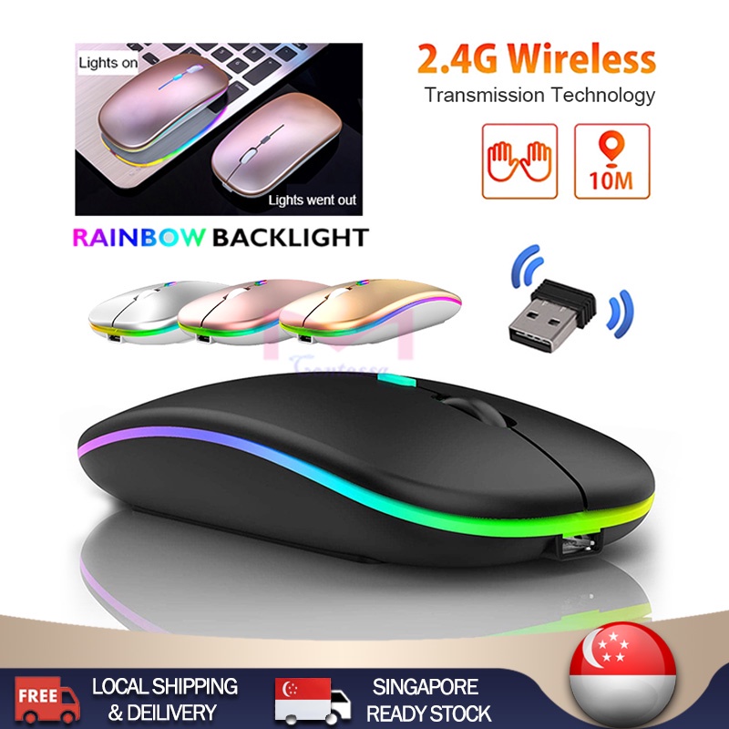 ?ready stock? Wireless Mouse 2.4Ghz Receiver Optical Adjustable Silent led usb Rechargeable for Laptop notebook 鼠标
