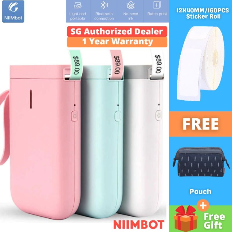Niimbot Portable Bluetooth Thermal Label Printer Sticker Maker D11 Series + White Sticker Roll