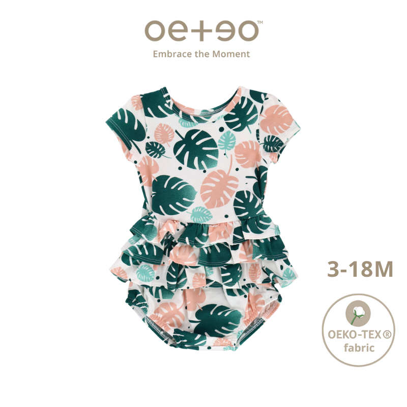 OETEO Tropical Land Baby Girl Easyeo Cap Sleeve Romper Dress (Green)
