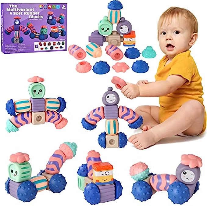 16pcs Baby Blocks Soft Building Blocks for Toddlers 6 Months+, Baby Toys for Teething Babies, Multivariant Stacking Toys Baby Sensory Toys for Toddlers 1-3, Montessori Toys for Baby Learning Toys