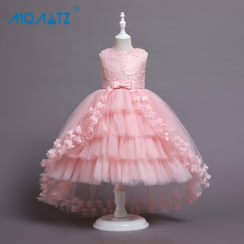MQATZ Summer Trailing Kids Party Dress For Girl Children Lace Princess Dresses Girls Clothes Little Bridesmaid Wedding Ball Gown T5399