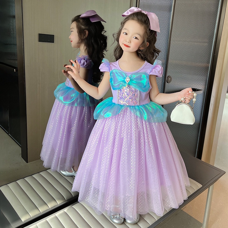 In stock~ ins girl mermaid princess dress 2023 summer new short-sleeved dress birthday dress for girls