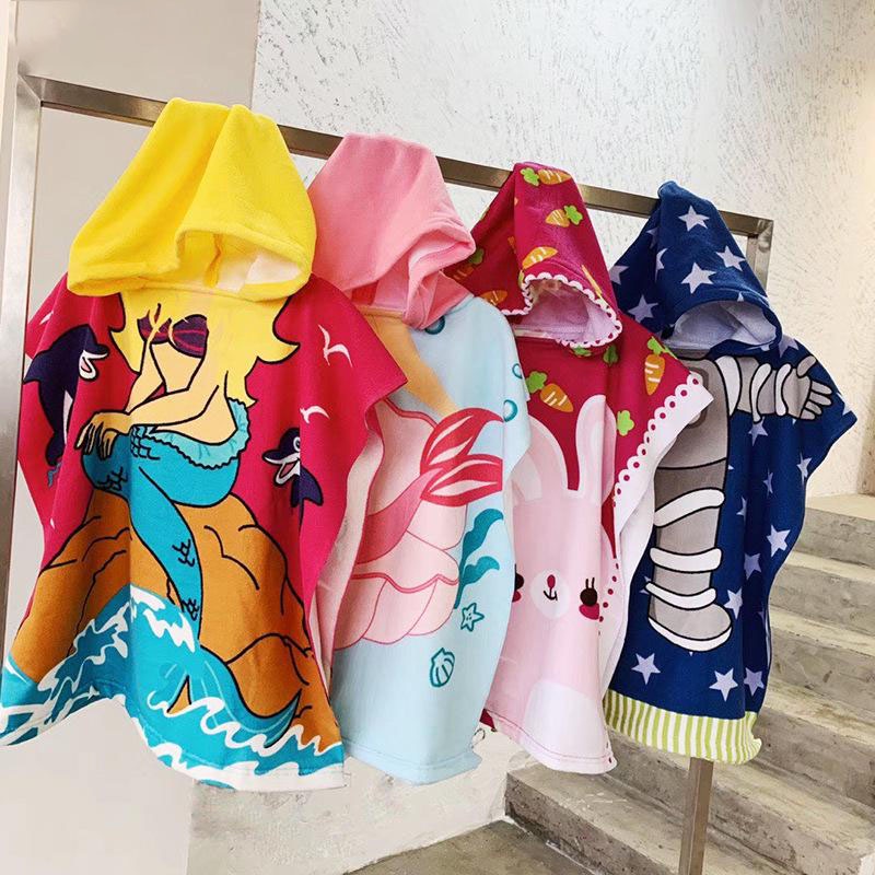 [SG Seller] Children's Cape Bath Towel Cartoon Hooded Kid Absorbent Coral Fleece Baby