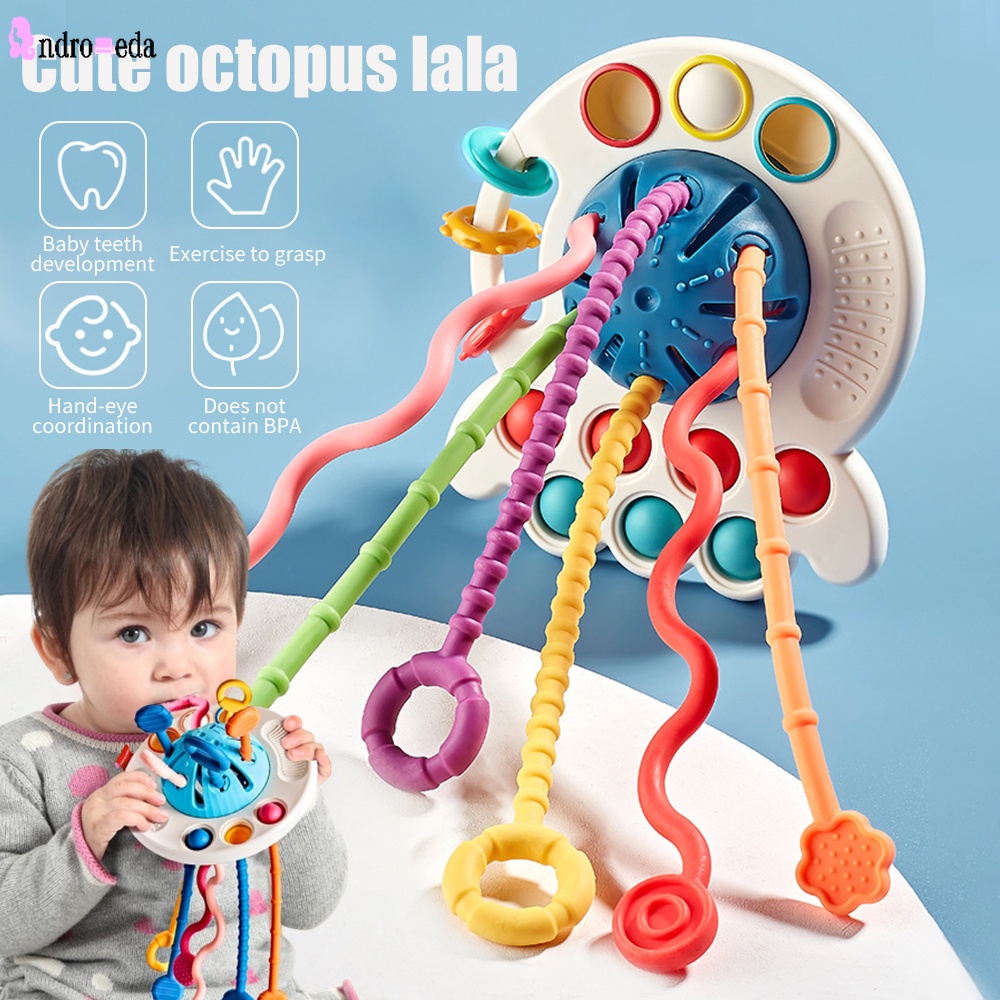 3 In 1 Baby Montessori Pull String Sensory Toys 18M+ Silicone Teething Activity Toy for Toddler Finger Grasp Training
