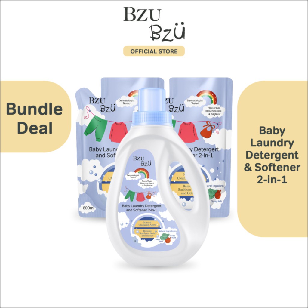 BzuBzu Baby Laundry Detergent &amp; Softener 2-in-1 | Remove Stubborn Stain &amp; Odour | Natural &amp; Organic