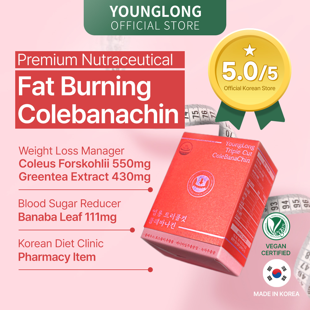 [YOUNGLONG] Triple Cut ColeBanaChin (Vegan Certified) / Body Fat, Blood Sugar, Cholesterol Cut / Slimming, Fat Burner, Weight Loss, Antioxidant / Curated by Korean Pharmacists / Coleus Forskohlii 550m