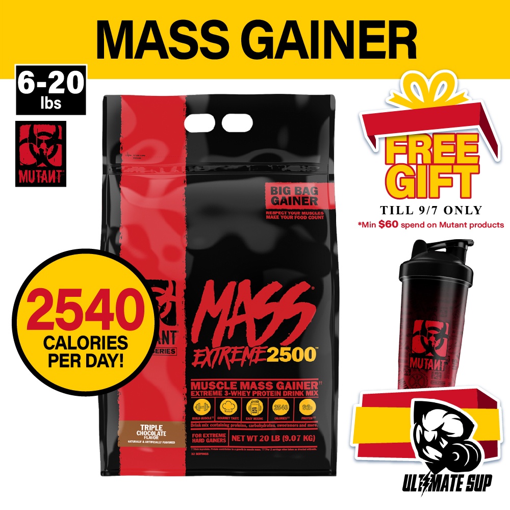Mutant MASS EXTREME 2500, Muscle Mass Gainer, Whey Protein with high calories for extreme hard gainer, 6-12-20 lbs