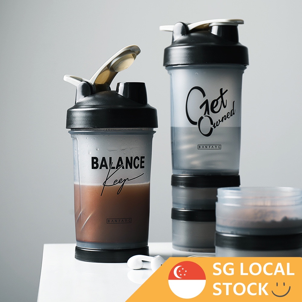 Shake Cup Protein Shaker Blender Bottle GYM Water Bottle Compartment Set 500ml