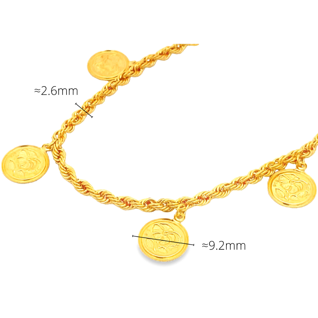 Top Cash Jewellery 916 Gold Dangling Flower Rope Bracelet