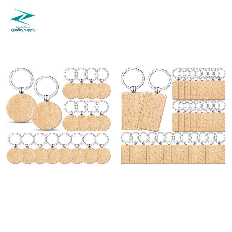 100 Pieces Wooden Keychain Blanks Round Wood Keychain Blanks Unfinished Wooden Key Ring Key Tag B