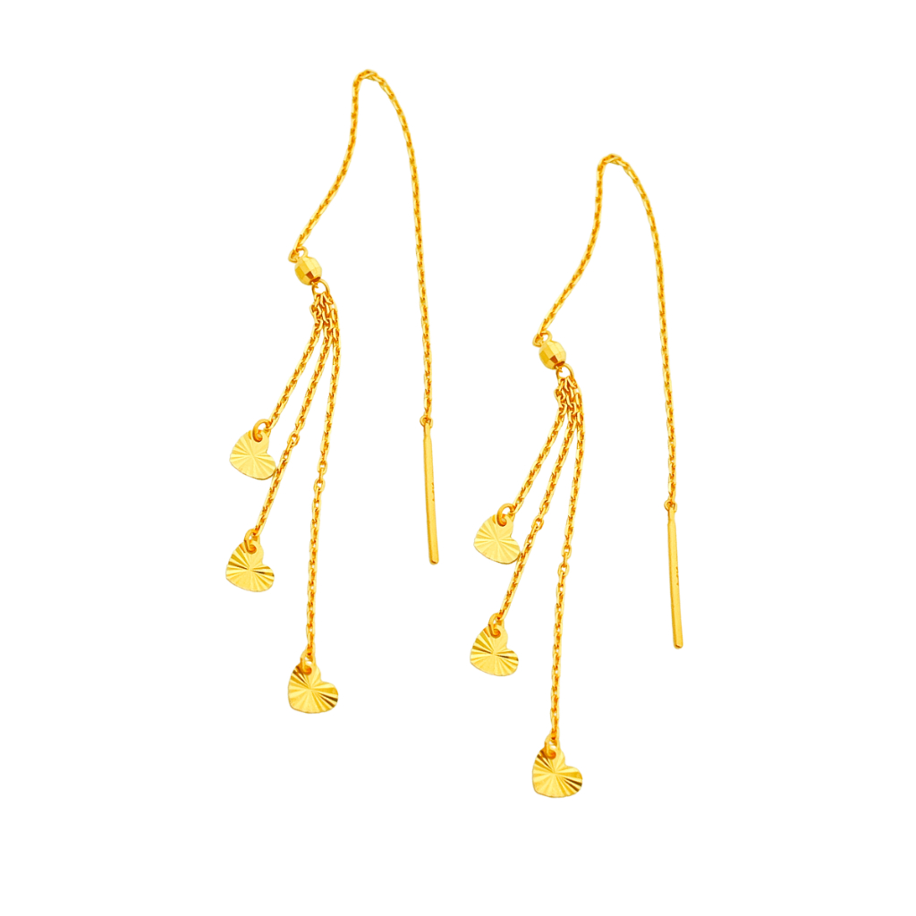 Top Cash Jewellery 916 Gold Dangling Triple Heart Earrings
