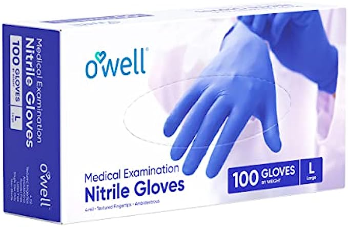OWell Nitrile Gloves, 100 Ct Disposable Gloves, 4mil Medical Gloves, Disposable Latex Free Gloves