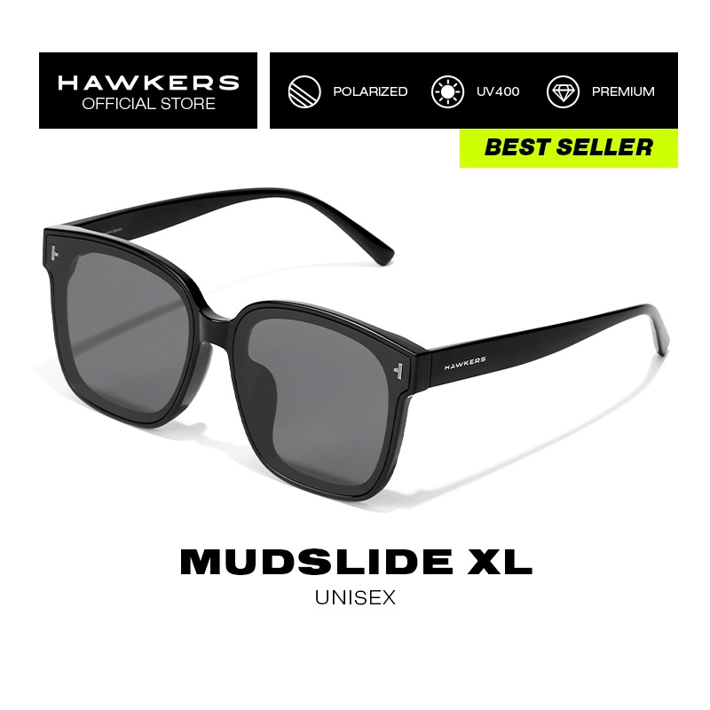 HAWKERS Black MUDSLIDE XL ASIAN FIT Sunglasses for Men and Women, Unisex. UV400 protection. Official product designed in Spain. HMUD22BBTA