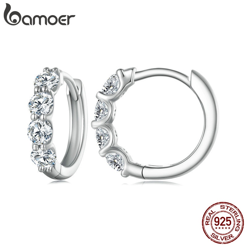 Bamoer 925 Silver D-Color Moissanite 0.1 Karat Classic Six-Claw Diamond Earbuckle for Women