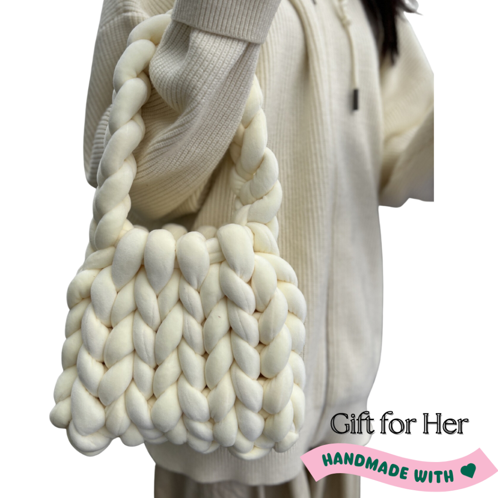 L&amp;L Handmade Crochet Yarn Women Plain Elegant Beautiful Handbag Bag Gift for Her, Sister, Girlfriend (20X28X20)