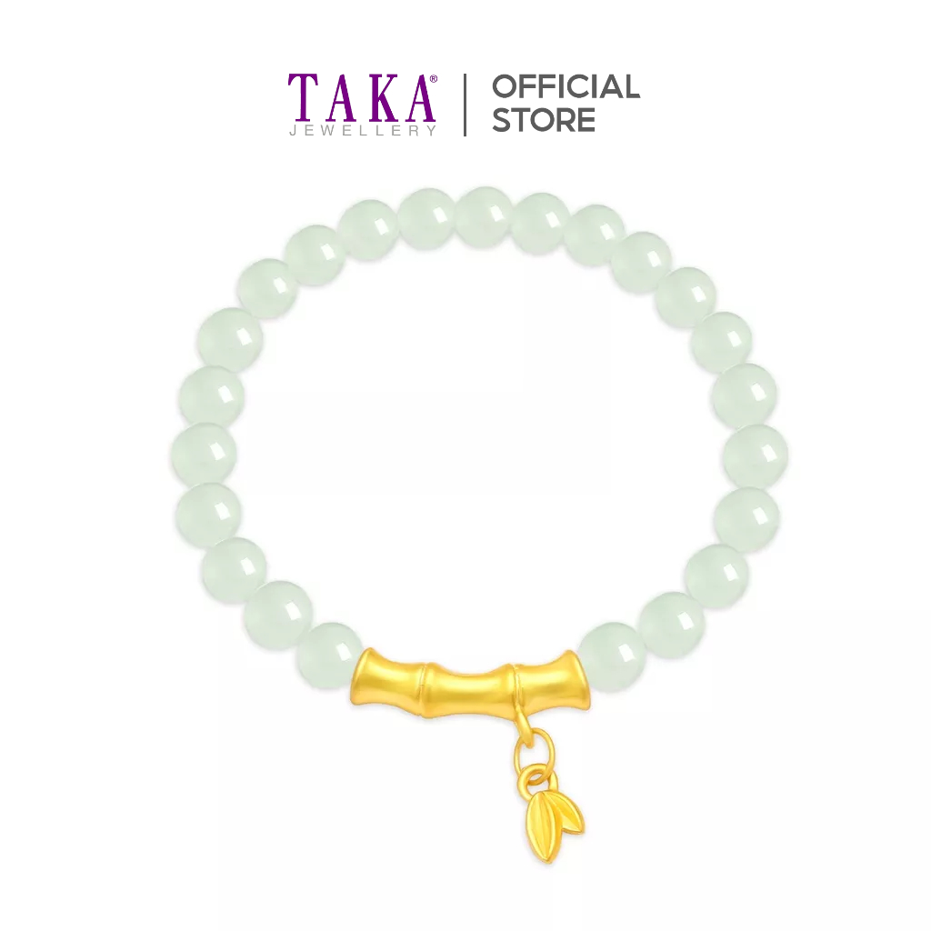 TAKA Jewellery 999 Pure Gold Bamboo Charm with Beads Bracelet