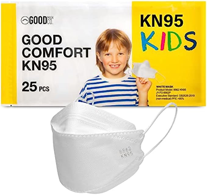 GOOD MASK CO. Good Comfort Kids KN95 Face Mask, Disposable KN95 Face Mask, Folding, Comfortable Face Masks, Bulk Face Masks (25 Pack of Masks, White)