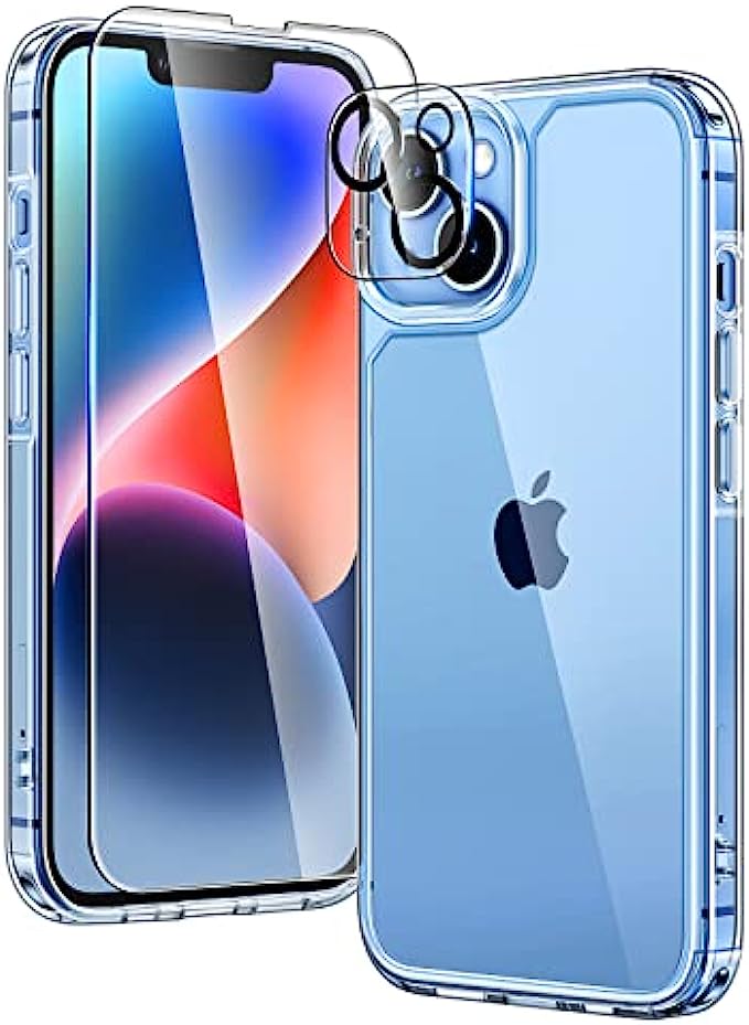 TAURI 5 in 1 Designed for iPhone 14 Case Clear, [Not Yellowing] with 2X Screen Protectors + 2X Camera Lens Protectors, [Military Grade Drop Protection] Shockproof Slim 14 Cover 6.1 Inch