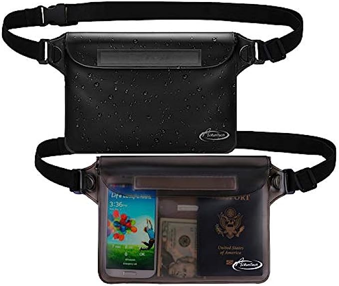 AiRunTech Waterproof Pouch with Waist Strap (2 Pack) | Beach Accessories Best Way to Keep Your Phone and Valuables Safe and Dry | Perfect for Boating Swimming Snorkeling Kayaking Beach Pool Water Park