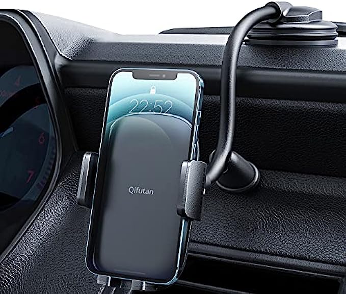 Cell Phone Holder for Car Phone Mount Long Arm Dashboard Windshield Car Phone Holder Strong Suction Anti-Shake Stabilizer Phone Car Holder Compatible with All iPhone Android Smartphone