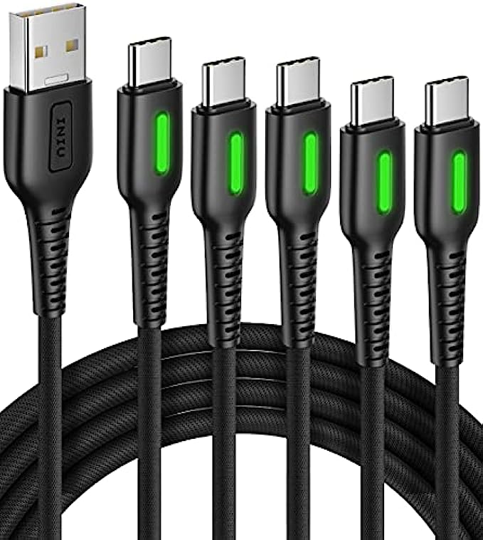 USB C Cable, [5 Pack 3.1A] QC 3.0 Fast Charging USB Type C Cable, INIU (3.3+3.3+6+6+10ft) Nylon Braided Phone Charger USB-C Cord for Samsung Galaxy S21 S20 S10 Plus Note 10 LG Google Pixel Moto etc