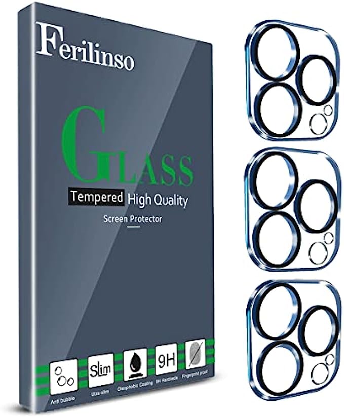 Ferilinso Designed for iPhone 13 Pro Max Camera Lens Protector, Designed for iPhone 13 Pro Camera Lens Protector, 3 Pack 9H Tempered Glass, Night Shooting Mode, Case Friendly, High Definition