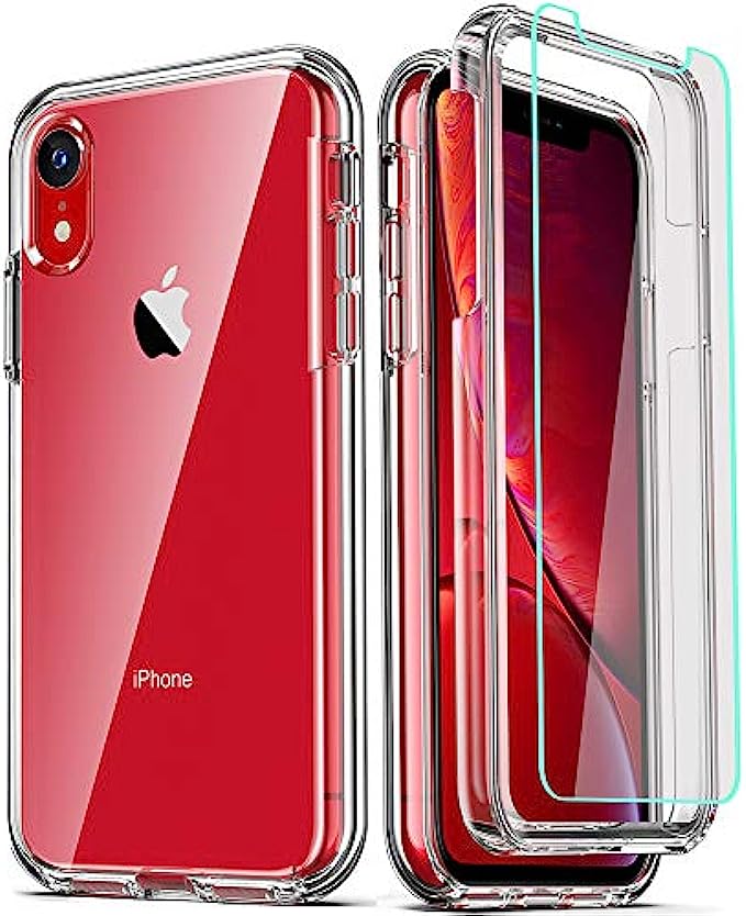 COOLQO Compatible for iPhone XR Case, with [2 x Tempered Glass Screen Protector] Clear 360 Full Body Coverage Hard PC+Soft Silicone TPU 3in1 [Heavy Duty Shockproof Defender] Phone Protective Cover