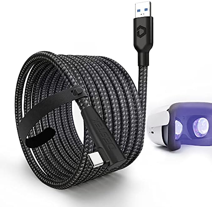 Link Cable 16FT Compatible with Quest 2, No Delay in Data Transfer, Dirt-Resistant Black, Super Durable Nylon Fiber Mesh, USB 3.2 Gen1, Max 3A Charging, for VR Headset and PC, Designed by DESTEK