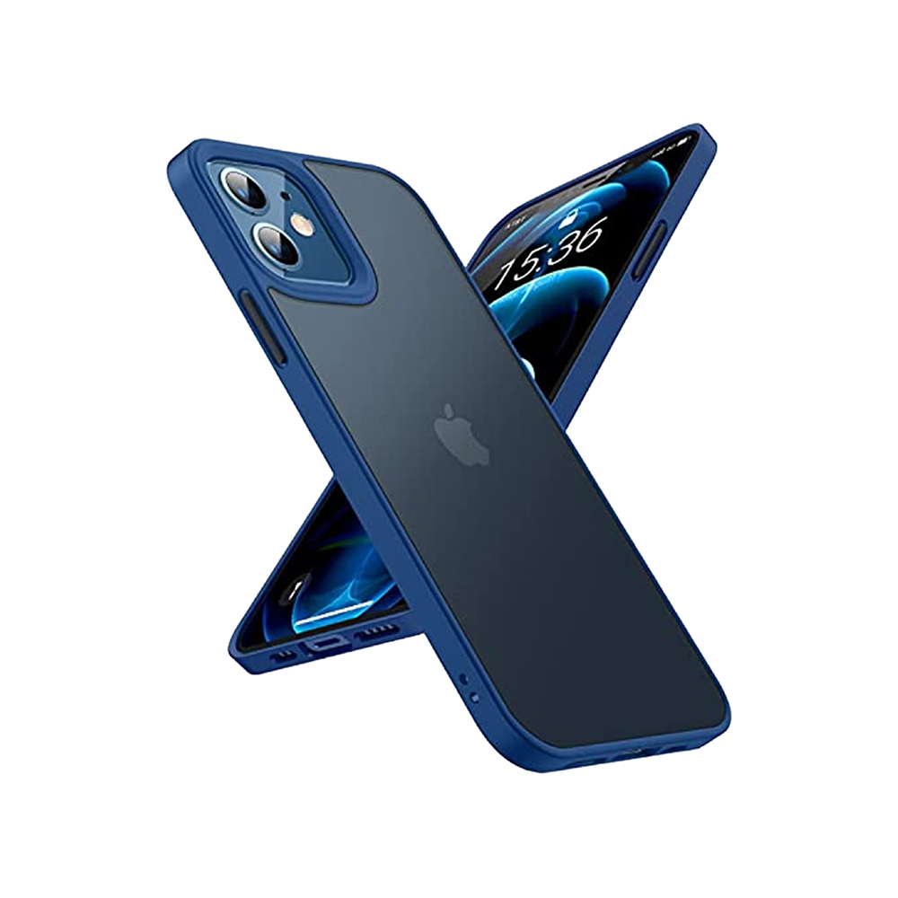 TORRAS Shockproof Compatible for iPhone 12 Case/Compatible for iPhone 12 Pro Case, [Military Grade Drop Tested] Translucent Matte Hard PC Back with Soft Silicone Edge Slim Protective Guardian, Blue