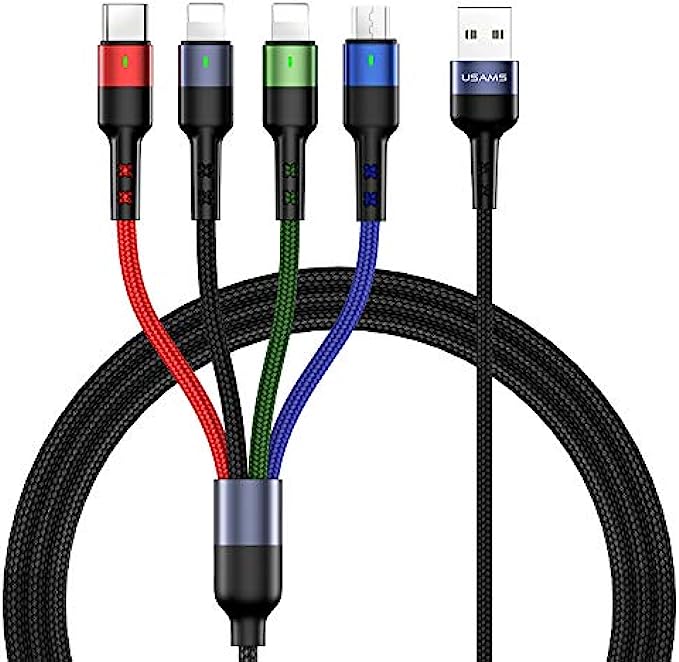 Multi Charging Cable YOUSAMS 2Pack 4FT 4 in 1 Nylon Braided Multiple USB Fast Charging Cord Adapter Type C Micro USB Port Connectors Compatible Cell Phones Tablets and More