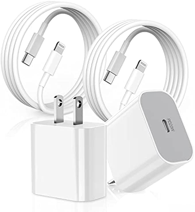 2Pack iPhone Fast Charger - Apple MFi Certified - 20W USB C Wall Charger with 6Ft Type C to Lightning Cable for iPhone 13 12 11 Pro XR XS Max X 8 Plus iPad AirPods Pro - Supports Power Delivery(White)