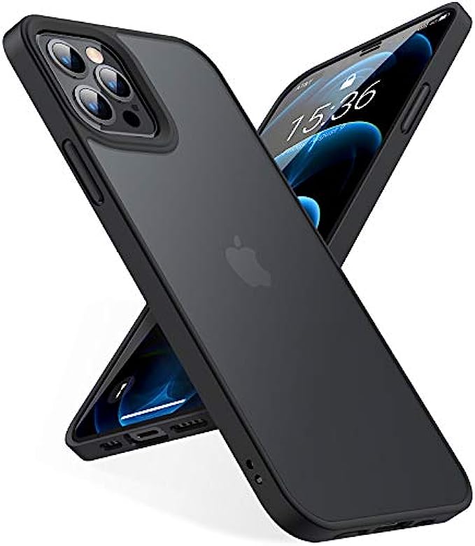 TORRAS Shockproof Compatible for iPhone 12 Pro Max Case, Military Grade Drop Protection Translucent Matte Case Compatible for iPhone 12 Pro Max Phone Case, Guardian Series, Black