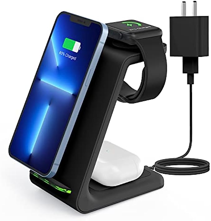 Wireless Charging Stand, GEEKERA 3 in 1 Wireless Charger Dock Station for Apple Watch 7 6 SE 5 4 3 2, Airpods 2/Pro, iPhone 13Pro Max/13 Pro/13/12/12PRO/11/11 Pro/X/Xr, Qi-Certified Phones