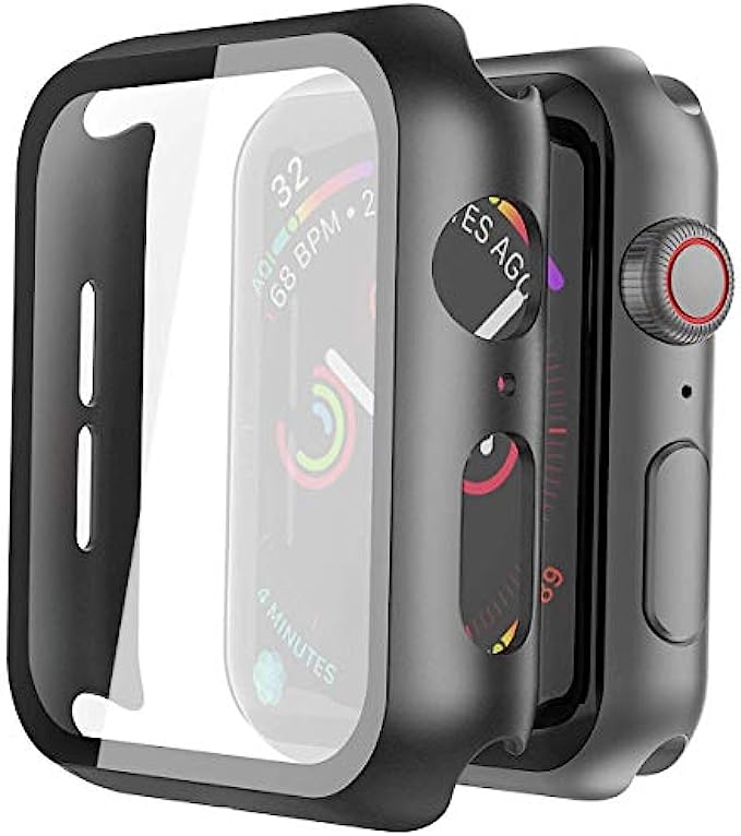 Misxi 2 Pack Hard PC Case with Tempered Glass Screen Protector Compatible with Apple Watch Series 6 SE Series 5 Series 4 44mm, Black