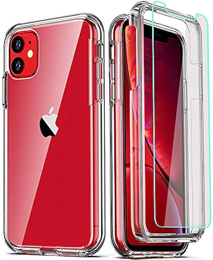 COOLQO Compatible with iPhone 11 Case, and [2 x Tempered Glass Screen Protector] for Clear 360 Full Body Coverage Hard PC+Soft Silicone TPU 3in1 Shockproof Protective Phone Cover