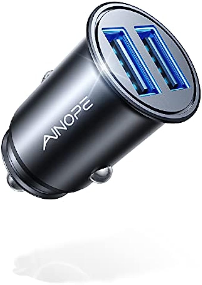 Car Charger, AINOPE Smallest 4.8A All Metal USB Car Charger Fast Charge Car Charger Adapter Flush Fit Compatible with iPhone 13/12/11 pro/XR/x/7/6s, iPad Air 2/Mini 3, Samsung Note 9/S10/S9/S8-Black