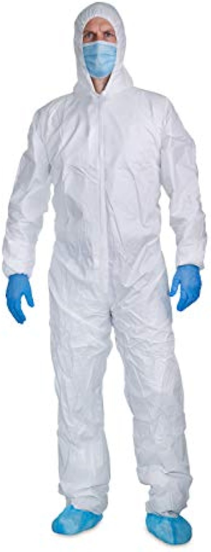 5 Pack Microporous Protective Coverall Suits With Hood Elastic Wrists, Ankles and Waist, Single Zipper, For Painting/Industrial Use (XL)