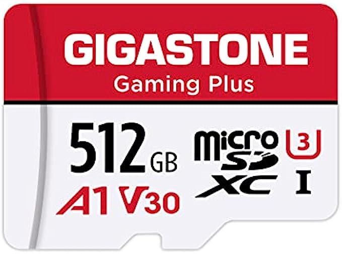 [Gigastone] 512GB Micro SD Card, Gaming Plus, MicroSDXC Memory Card for Nintendo-Switch, Wyze, GoPro, Dash Cam, Security Camera, 4K Video Recording, UHS-I A1 U3 V30 C10, up to 100MB/s, with Adapter