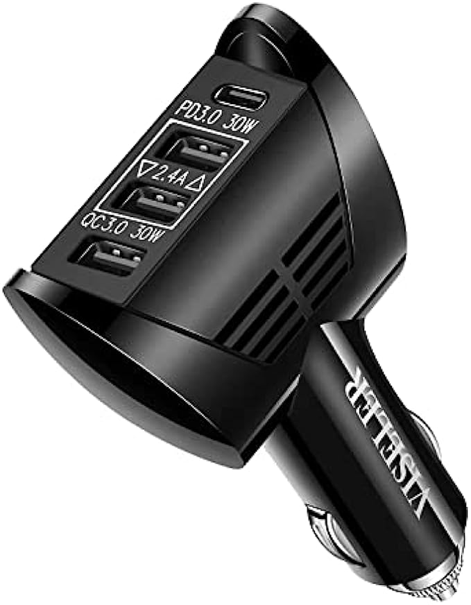 VISELER USB C Car Charger Adapter 84W 10.8A, 4 Port Fast Car Charger, PD3.0 QC3.0 Car Phone Charger Fast Charging Compatible with iPhone 13 12 11 Pro Max, Samsung Galaxy S21 20/Note 20, Pixel, LG.