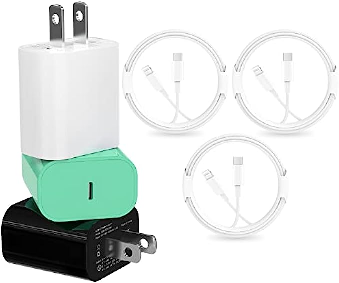 3 Pack [Apple MFi Certified] iPhone Charger 20W PD USB C Wall Fast Charger Adapter with 3 Pack 6FT Type C to Lightning Cable Compatible with iPhone 13 Pro/13/12/12 Mini/12 Pro Max/11 Pro Max/XS Max/XS