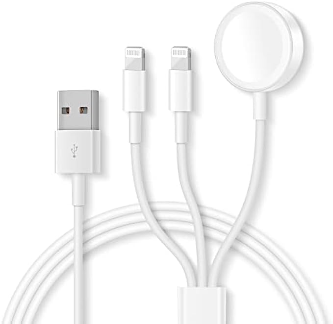 Watch Charger Cable Compatible for Apple Watch Series 7 6 5 4 3 2 1 SE, iWatch Charging Cord, 3 in 1 Portable Phone and Watch Charger for 13/12/11/Pro/Max/XS/X/Airpods/Pad Series, 4.9ft/1.5M