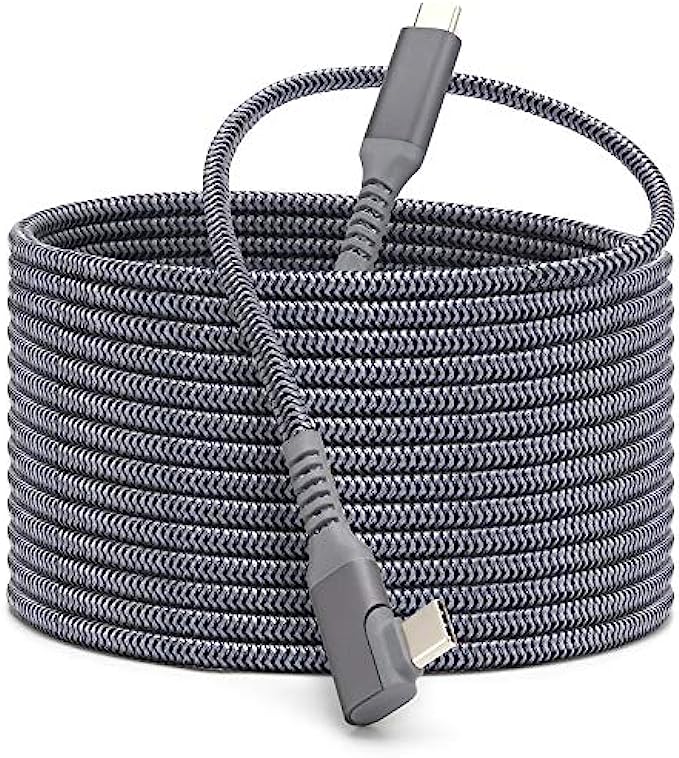 KRX Link Cable for Oculus Quest &amp; Quest 2, 20FT Braided USB C to C 3.2 Gen1 Cable for Cellphone &amp; PC VR Headset Fast Charging and Data Transmission (20FT(6M), Silver)