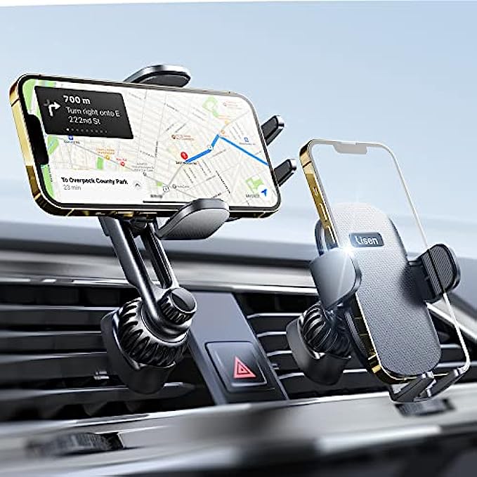 LISEN Phone Holder for Car [Enjoy Never Blocking] Universal Cell Phone Holder Car [Easily Install] Car Phone Holder Mount for Car [2 Mounting Options] Compatible for iPhone Samsung All Phone