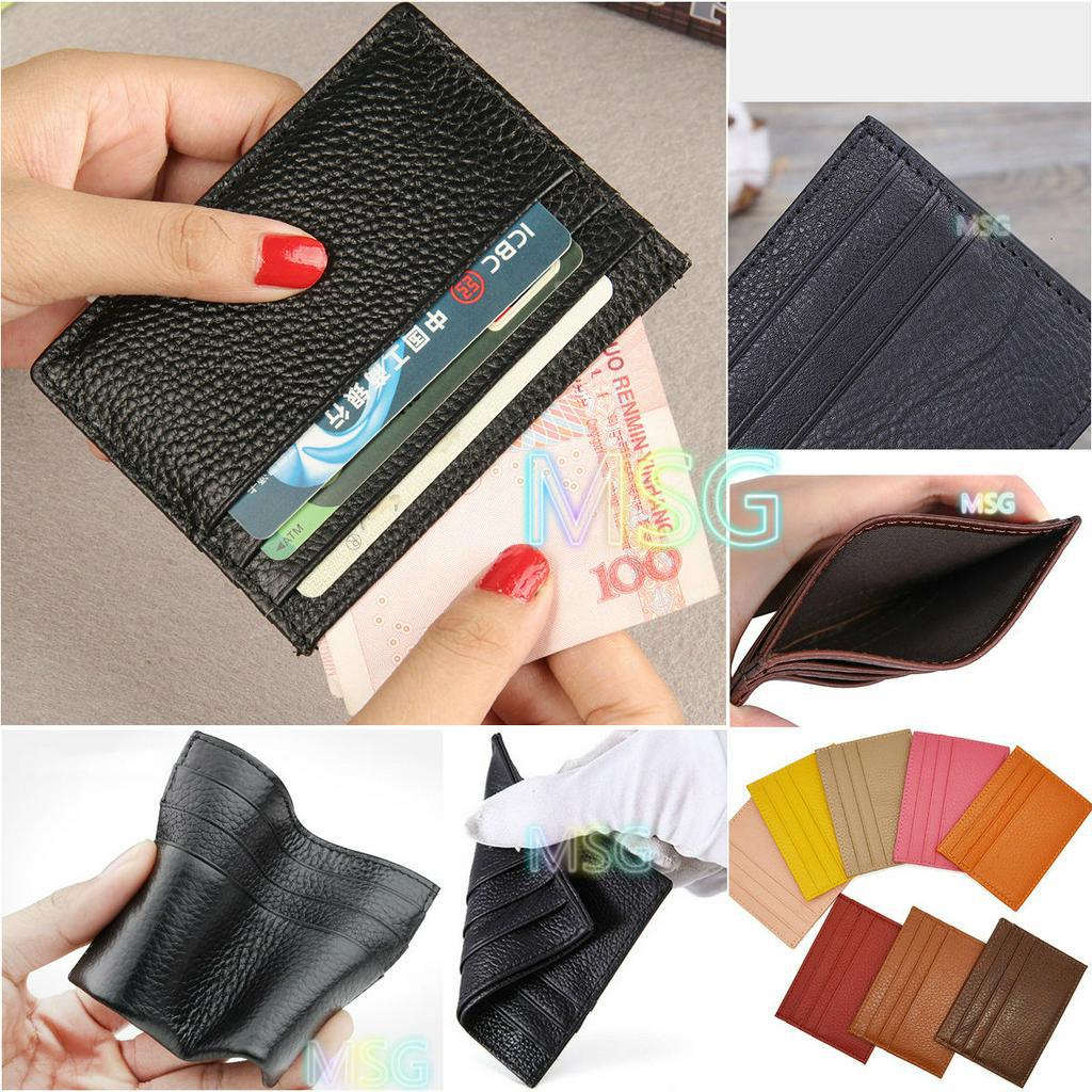 【MSG】Cowhide Leather Credit Card Holder Small Short Wallet Unisex Fashion Coin Bag Lichee Pattern Bank Cardholder Bus Card Set